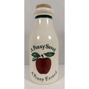 VTG Apple Home Decor "A Penny Saved A Penny Earned" Coin Bank Piggy Bottle Croc